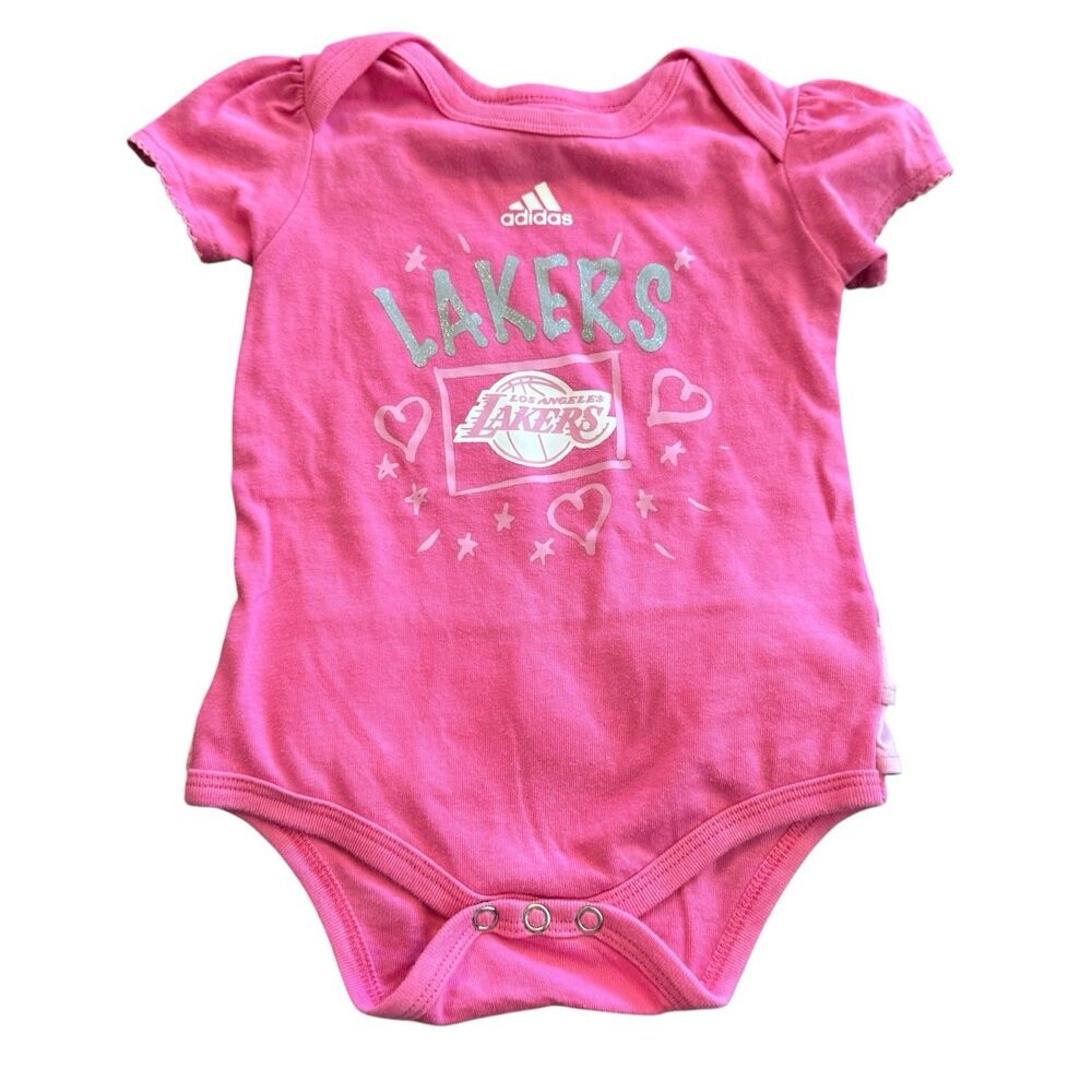 Adidas NBA Los Angeles Lakers Pink Infant Girls Bodysuit‎ One Piece 6/9m Ruffles